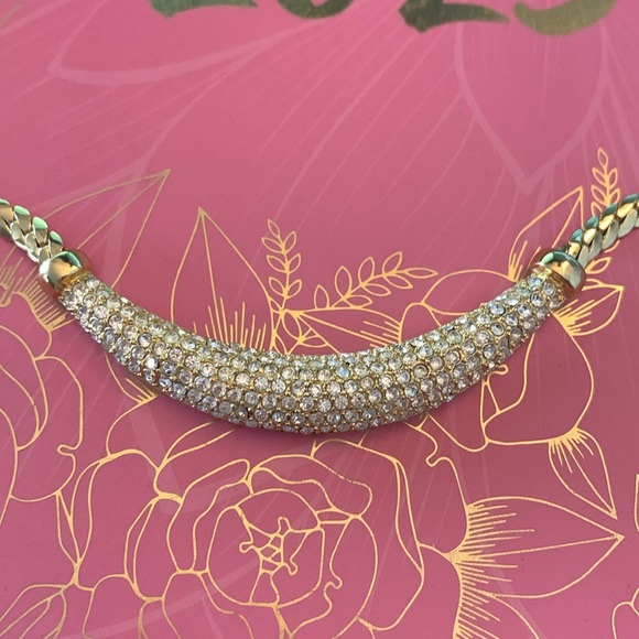 Vintage CHRISTIAN DIOR GOLD TONE CHOKER NECKLACE CRYSTAL RHINESTONE. Pre-owned. - Picture 1 of 5
